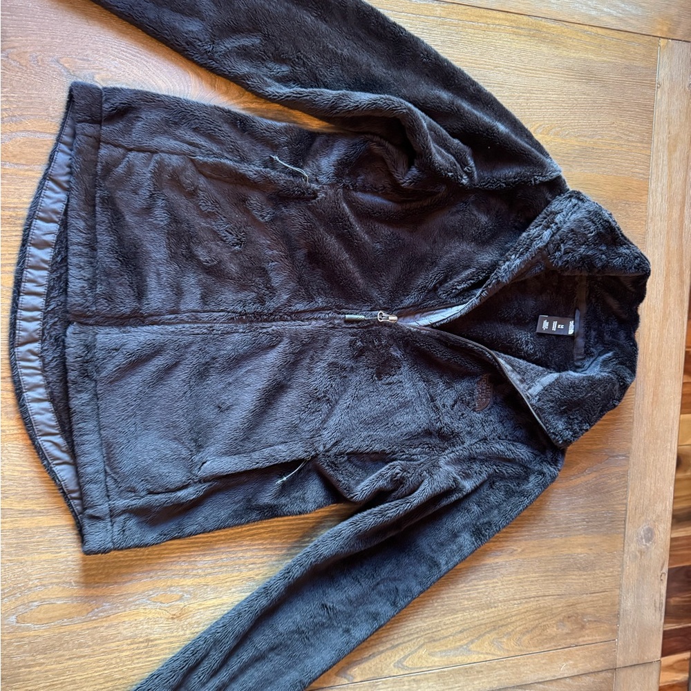 Black Faux Fur Zip-Up Jacket